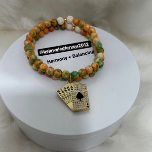 Orange Rain Flower Bracelet Set with Gold Plated Charm